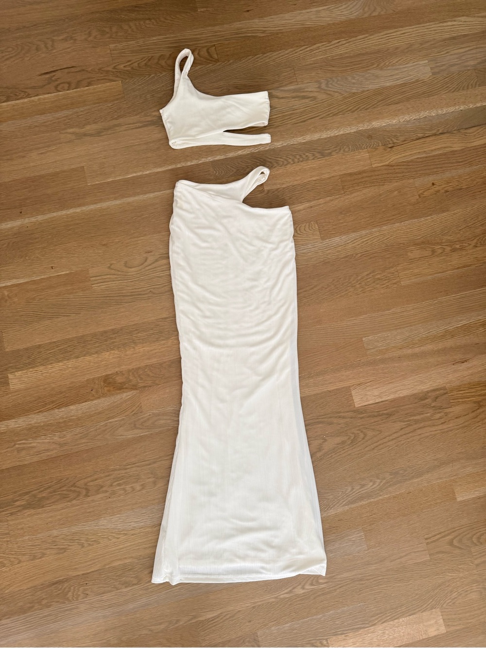 White One-Shoulder Ribbed Maxi Dress